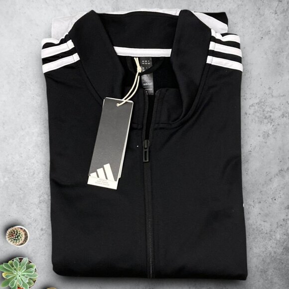 ⭐️NWT 3X adidas 3 stripe mens track jacket black and white zip up - Picture 2 of 4